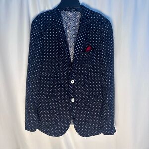 Paisley & Gray Navy Polka Dot Slim Fit Blazer 36R Linen Blend Party Wedding